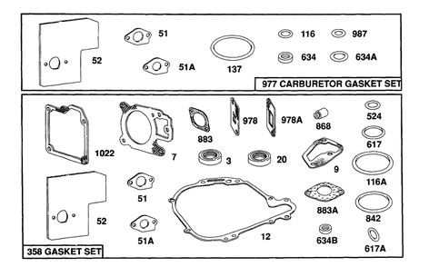 Gasket Sets Diagram and Parts List for 104772-0122-XX  Briggs and Stratton Engine